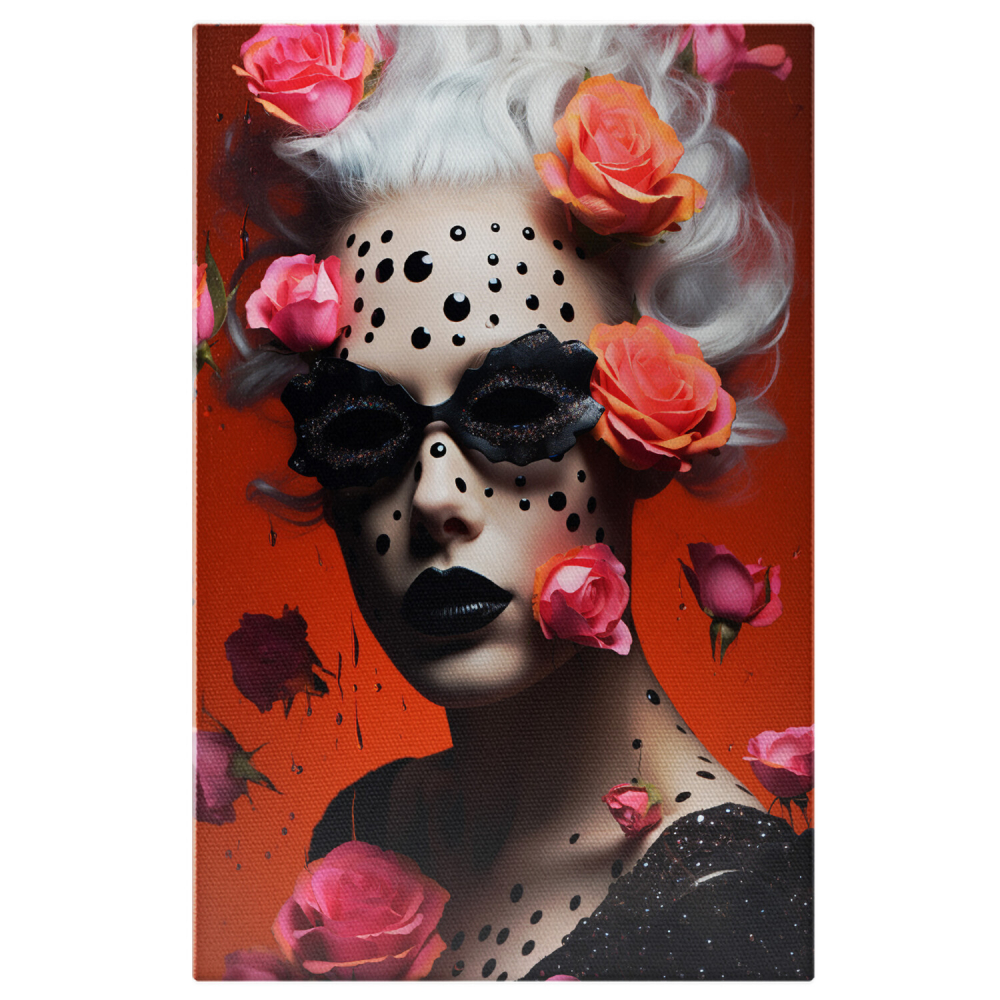 Femeie cu Trandafiri Colorati și Dungi Negre, Pictură Digitală Unică, Marime 40x25CM [1]