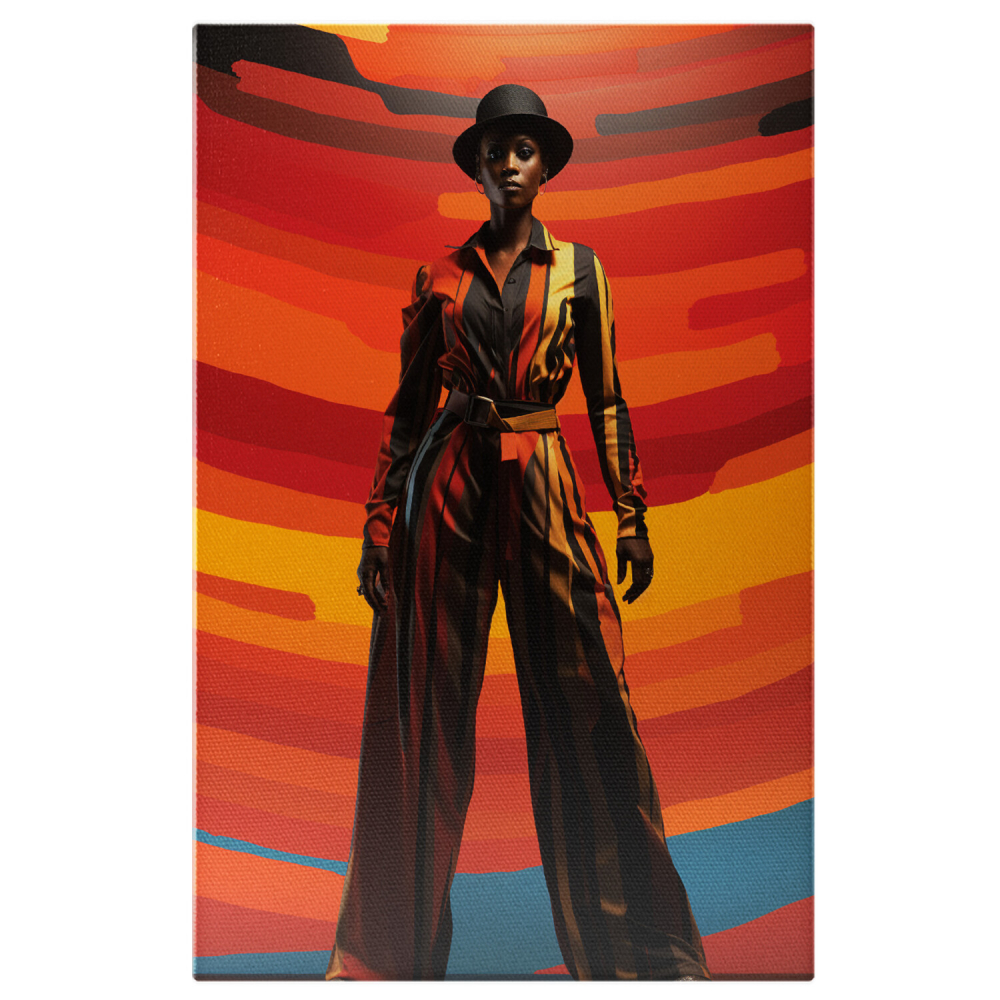 Tablou Canvas Femeie de Culoare cu Dungi Colorate | Pictură Digitală Abstractă, Marime 40x25CM [1]