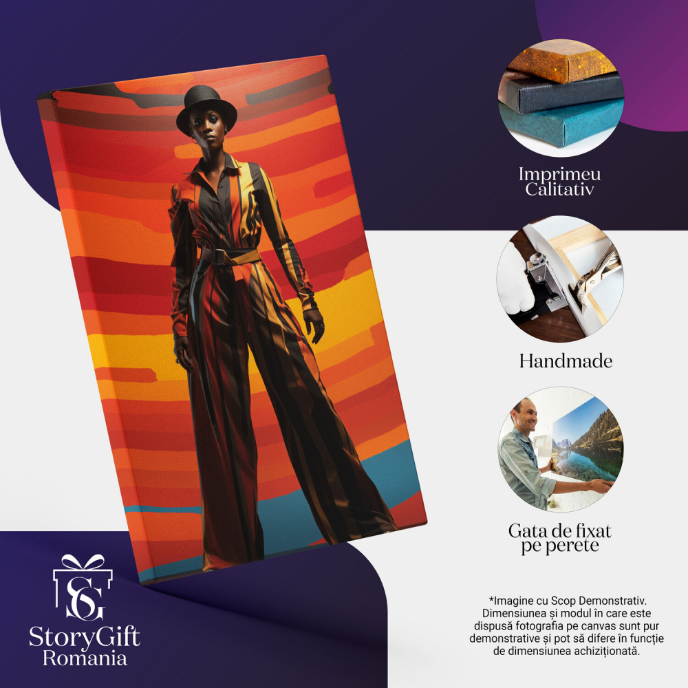 Tablou Canvas Femeie de Culoare cu Dungi Colorate | Pictură Digitală Abstractă, Marime 40x25CM [2]