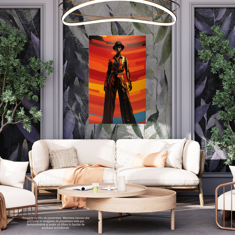 Tablou Canvas Femeie de Culoare cu Dungi Colorate | Pictură Digitală Abstractă, Marime 40x25CM [4]