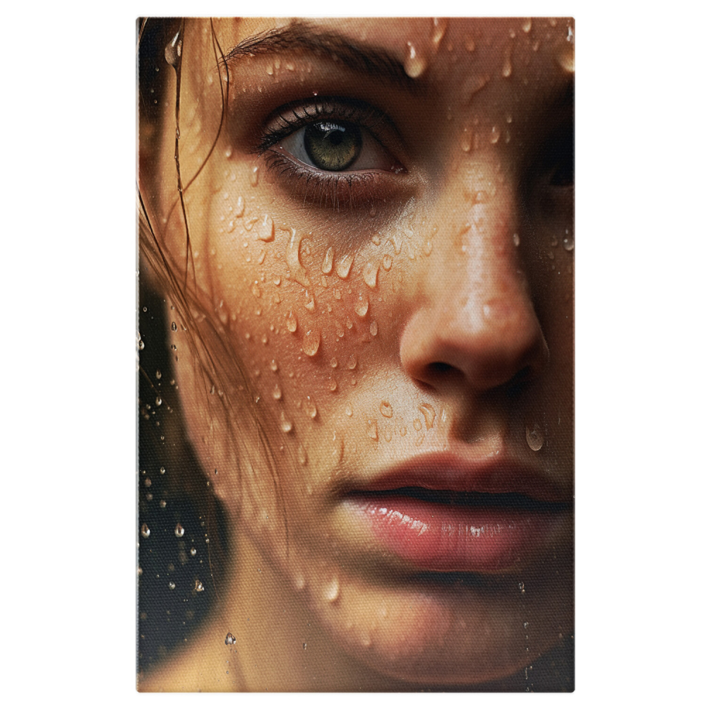 Tablou Canvas Femeie Drăguță cu Stropi de Ploaie pe Față, Marime 40x25CM [1]