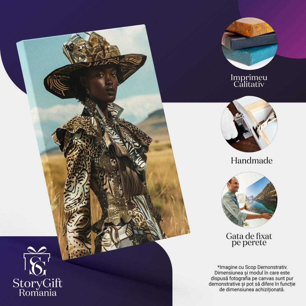 Femeie cu Pălărie în Lan de Grâu - Tablou Canvas, Marime 40x25CM [2]