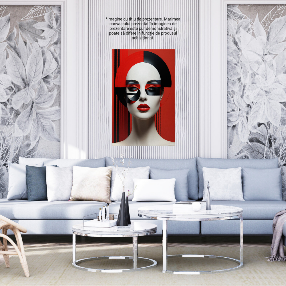Tablou Canvas - Femeie Palidă cu Buze de un Roșu Aprins - Abstract Fashion, Marime 40x25CM [4]