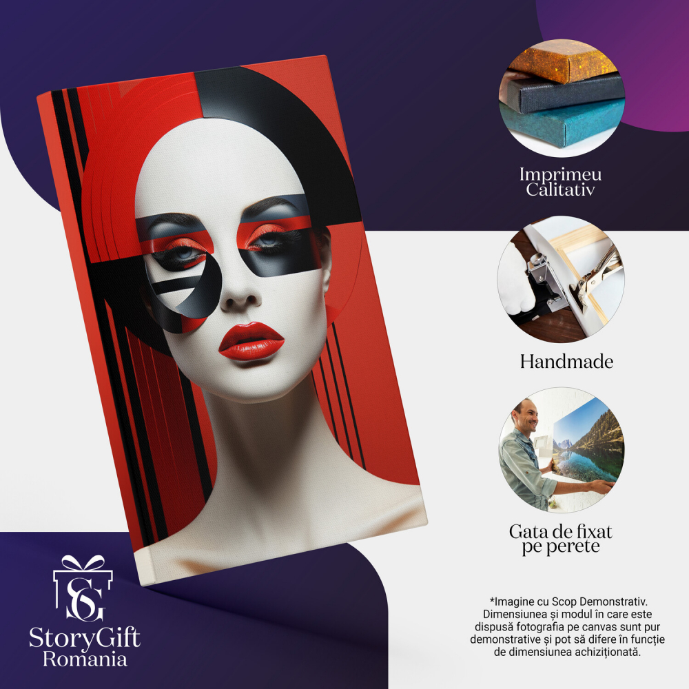 Tablou Canvas - Femeie Palidă cu Buze de un Roșu Aprins - Abstract Fashion, Marime 40x25CM [2]