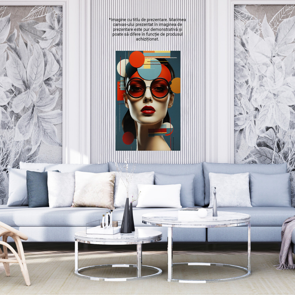 Tablou Canvas Femeie cu Buze Roșii și Ochelari Geometrici, Marime 100x70CM [4]