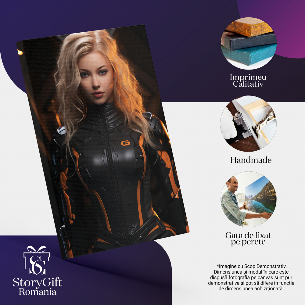 Tablou Canvas: Femeie spion  Frumusete, Blond, intuneric, Moda, Design vestimentar, Fotomodel, Caracter fictional, Pictura Digitala 40x25CM [2]