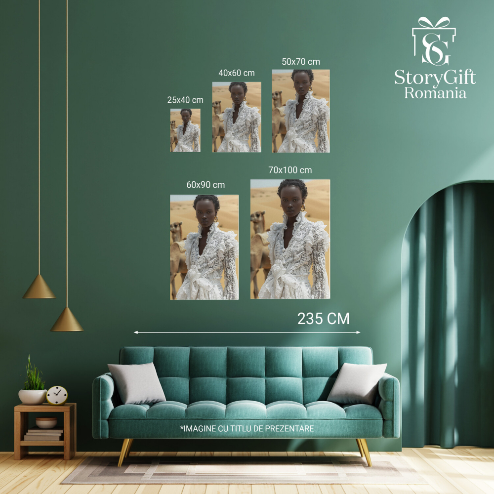 Tablou Canvas Femeie în Rochie Albă în Deșert, Marime 40x25CM [4]