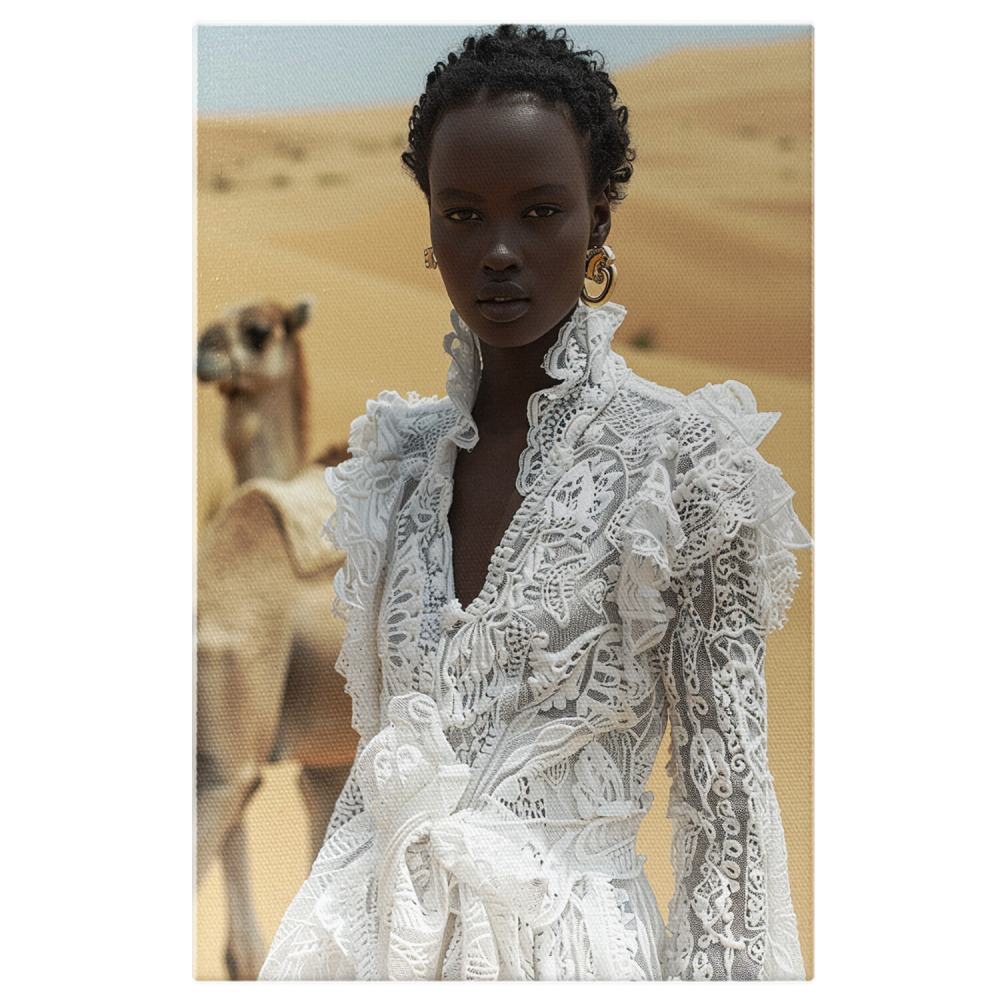 Tablou Canvas Femeie în Rochie Albă în Deșert, Marime 40x25CM [1]