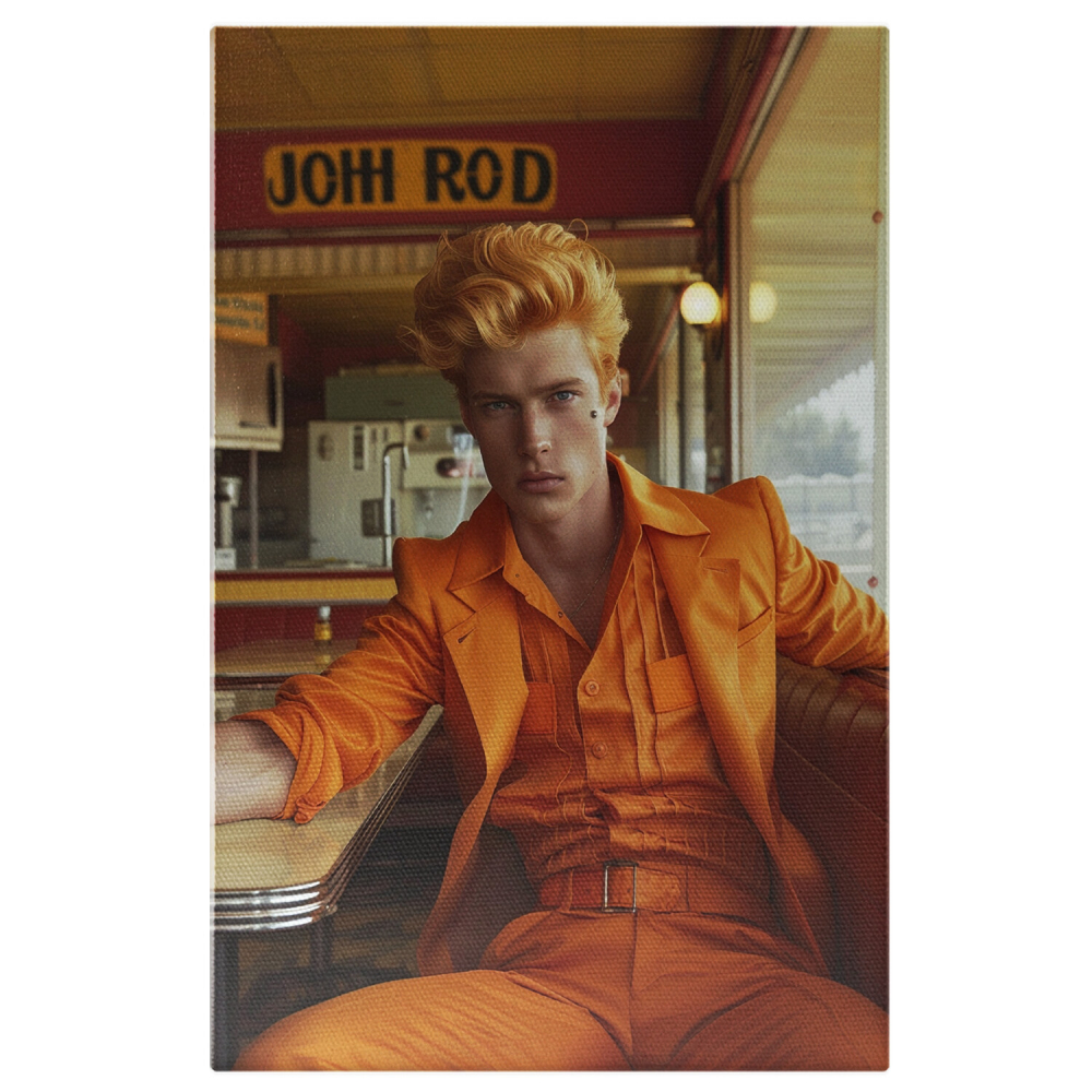 Bărbat Roșcat în Portocaliu - Pictură Digitală într-un Restaurant American, Marime 40x25CM [1]