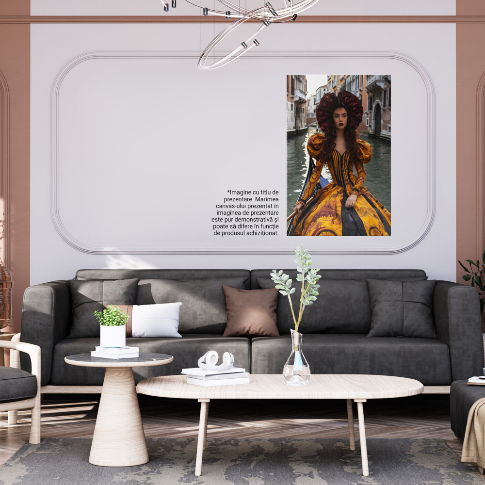 Festival Venetian - Doamnă în Rochie Galbenă pe Bărcuță cu Vâsle Elegante - Pictură Digitală, Marime 40x25CM [4]