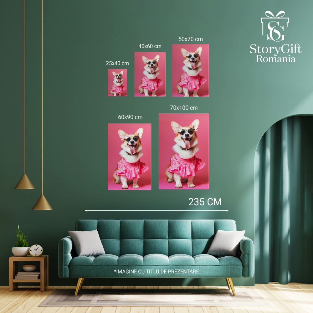 Tablou Canvas Fetița Corgi Glamour în Rochie Roz de Vară | Artă Digitală, Marime 40x25CM [4]