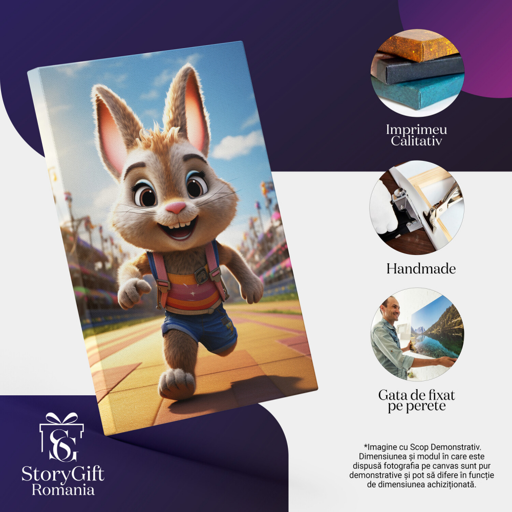 Fetița Iepuraș cu Ochii Fardați Alergând pe Pista - Pictură Digitală, Marime 40x25CM [2]