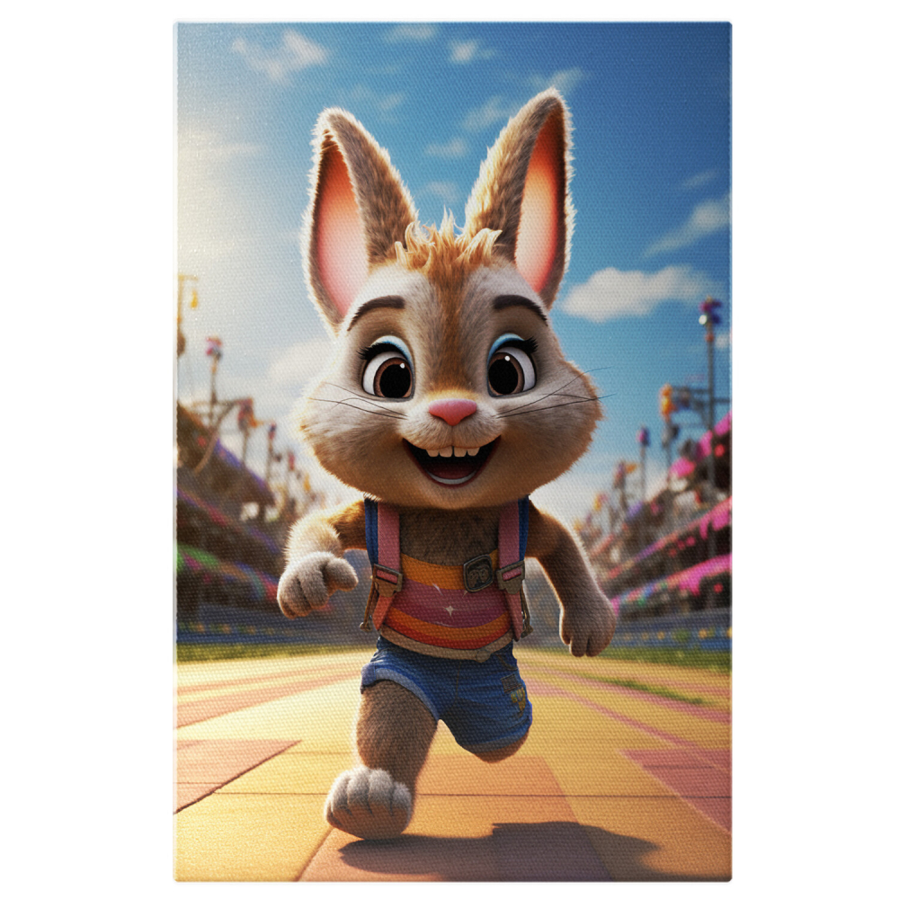 Fetița Iepuraș cu Ochii Fardați Alergând pe Pista - Pictură Digitală, Marime 40x25CM [1]