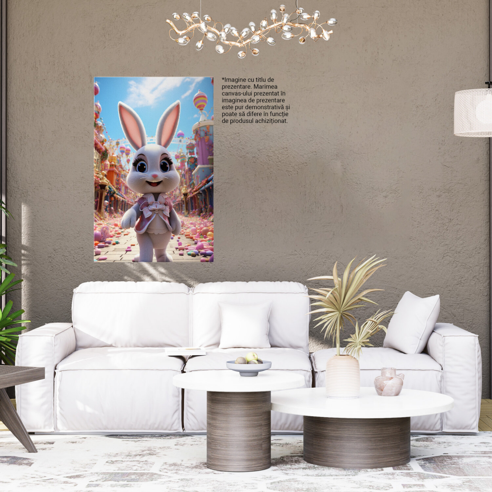 Fetița Iepuraș Drăguță cu Vestă Roz în Lumea Fetițelor cu Jucării și Urechile Mari - Pictură Digitală, Marime 40x25CM [4]