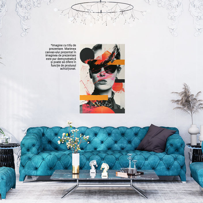 Tablou Canvas  Figura Feminina cu Ochelari si Cercei Acoperita de Petele de Culoare in Bluza si Sacou , Pictura Digitala 40x25CM [2]