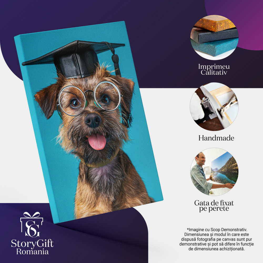 Tablou Canvas Border Terrier Final de Studii cu Toca și Ochelari de Vedere Rotunzi, Marime 40x25CM [2]