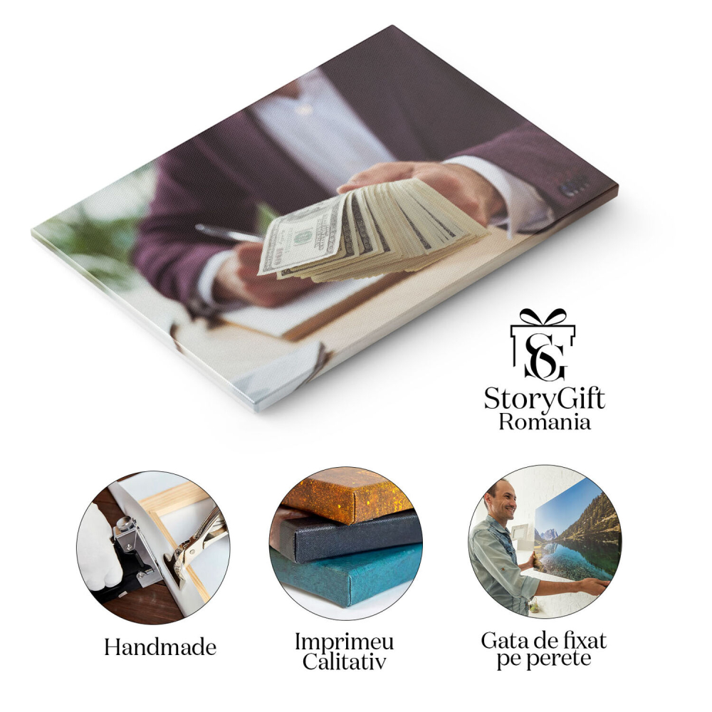 Tablou Canvas, Finante in mainile omului de afaceri, succes, banking, cash 40x25CM [2]