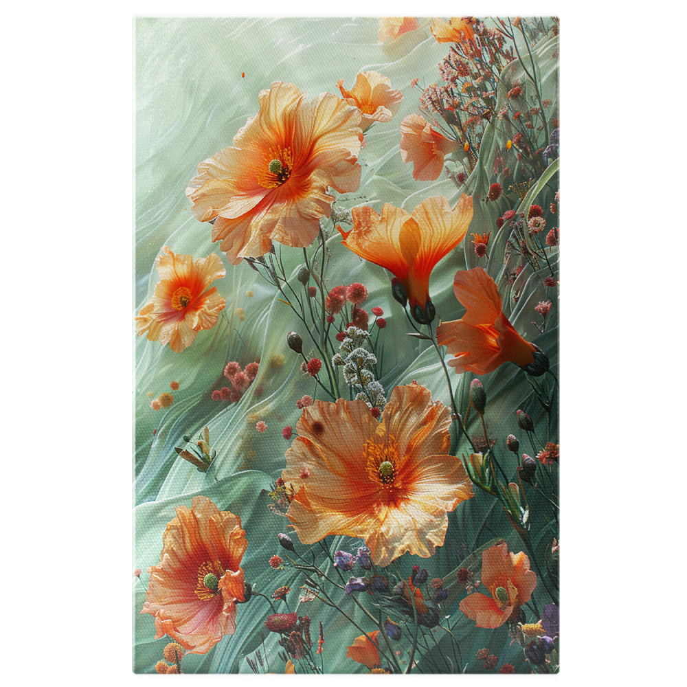 Tablou Canvas Flori Colorate cu Valuri Verzi și Boboci Parfumati | Pictură Digitală Fresh Flowers, Marime 40x25CM [1]
