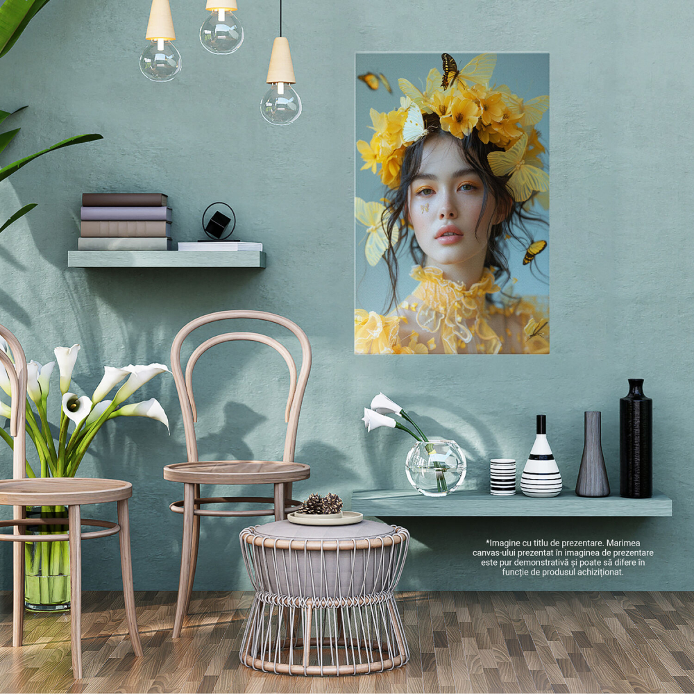 Flori și Fluturi - Feminitate în Nuanțe Vii de Galben, Marime 40x25CM [3]