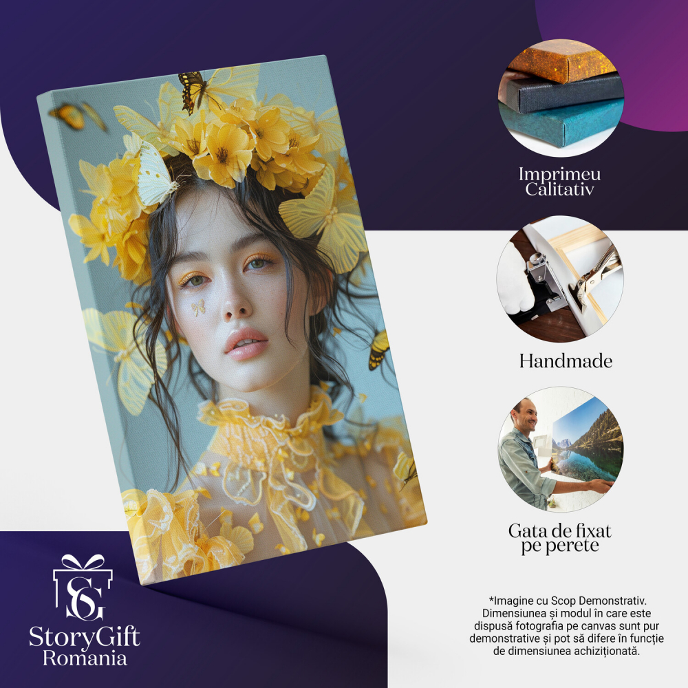 Flori și Fluturi - Feminitate în Nuanțe Vii de Galben, Marime 40x25CM [2]