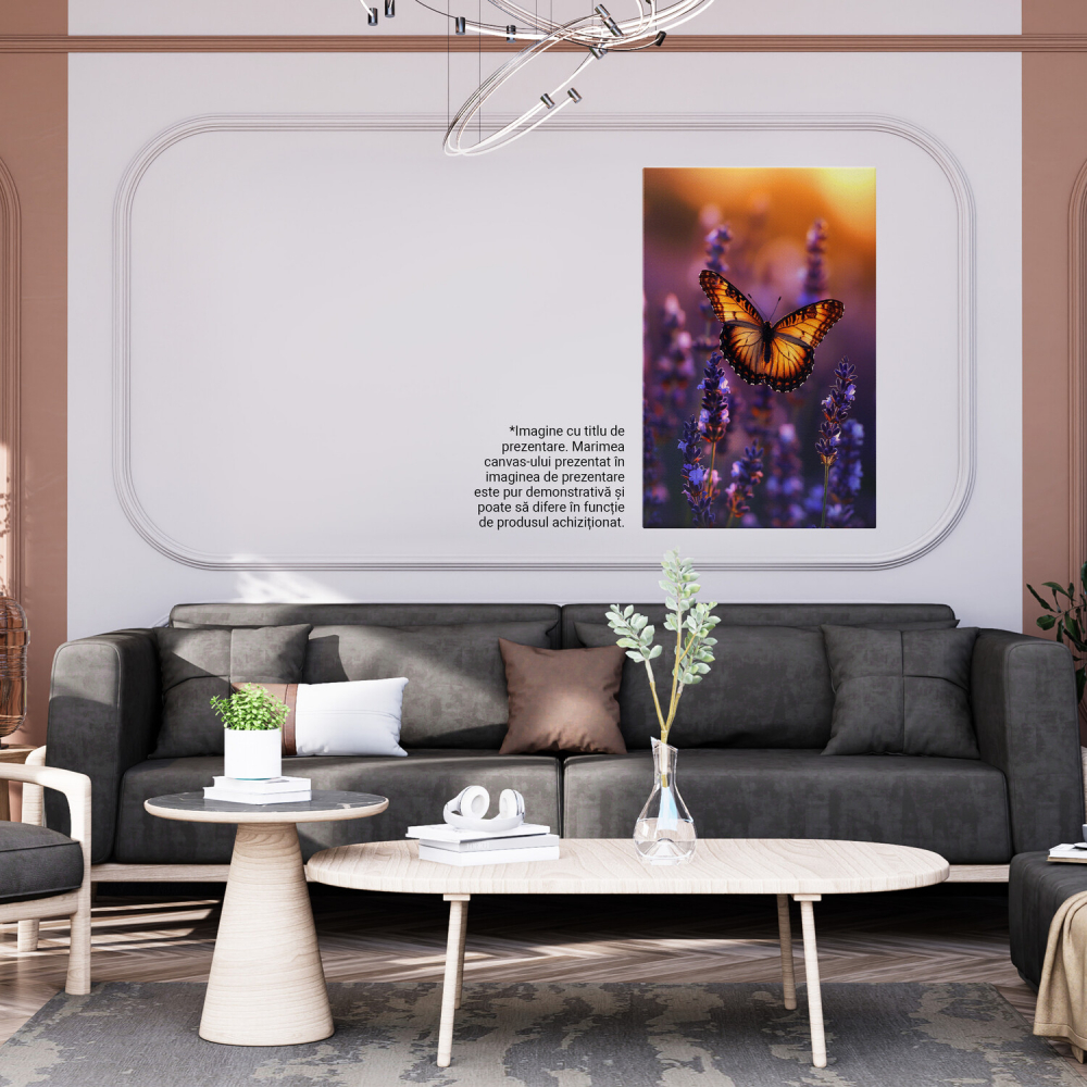Fluture Colorat cu Auriu și Negru în Lumina Apusului - Pictură Digitală cu Lavandă, Marime 40x25CM [4]