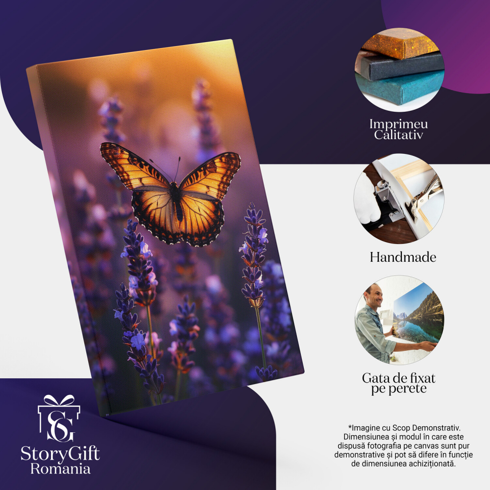Fluture Colorat cu Auriu și Negru în Lumina Apusului - Pictură Digitală cu Lavandă, Marime 40x25CM [2]