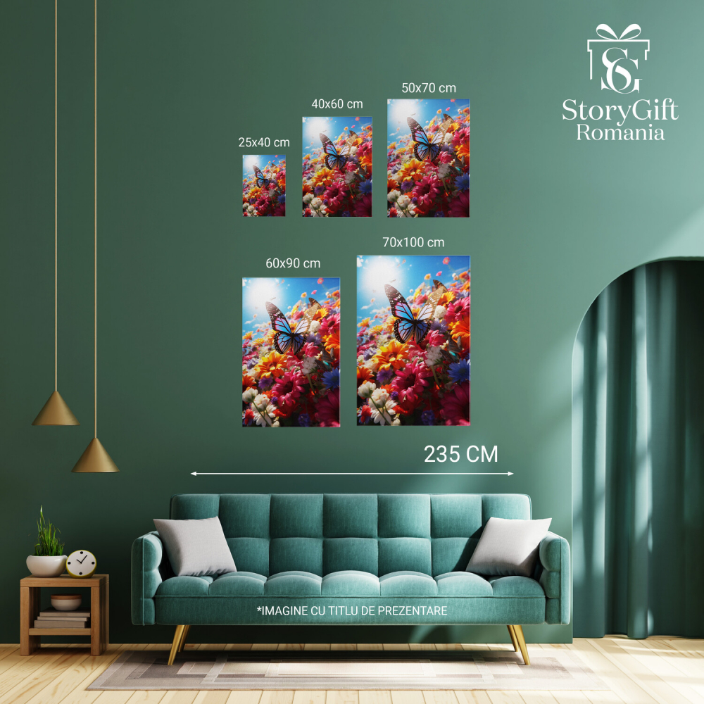 Fluture Așezat pe Flori - Artă Naturală - Pictură Digitală, Marime 40x25CM [3]