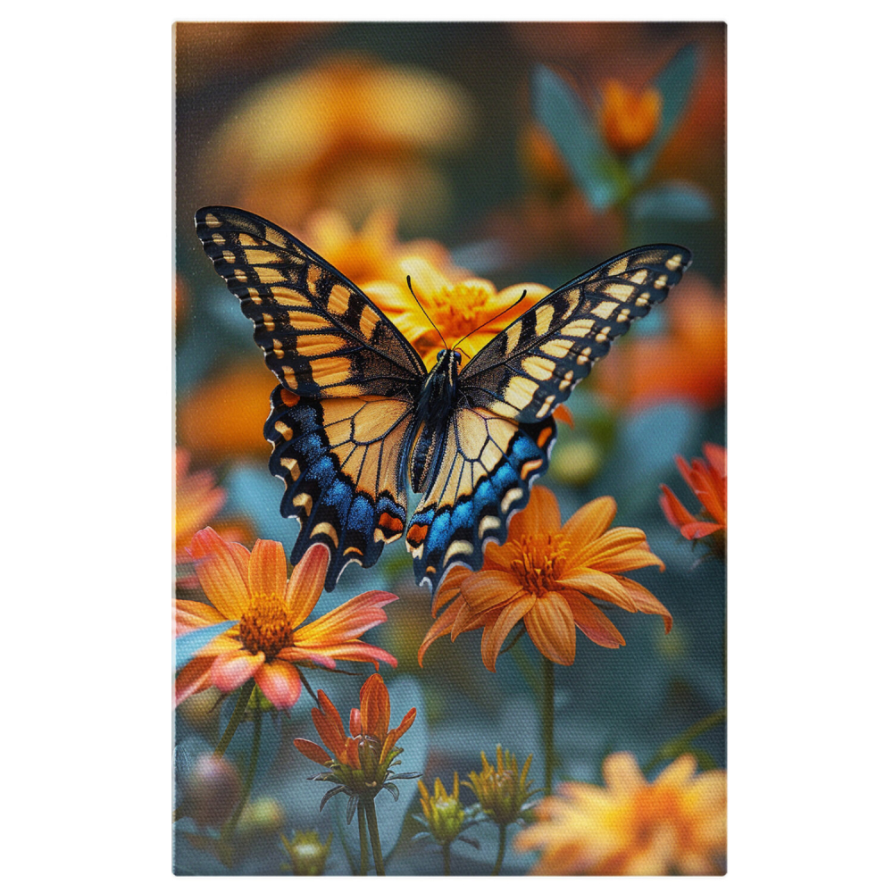 Fluturele Zburător - Tablou Canvas cu Zborul din Floare în Floare în Nuanțe de Portocaliu, Marime 40x25CM [1]