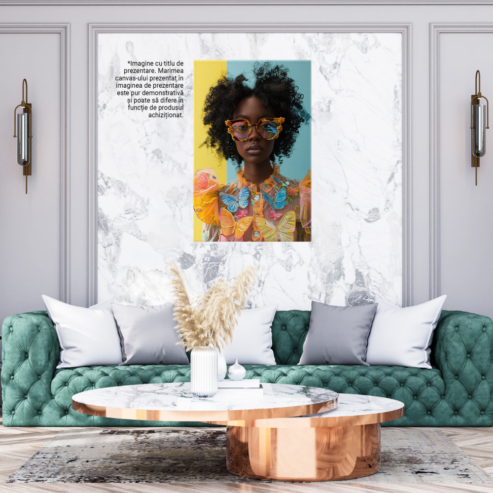 Fluturi și Culoare - Tablou Canvas cu Femeia cu Piele Africană, Marime 40x25CM [3]