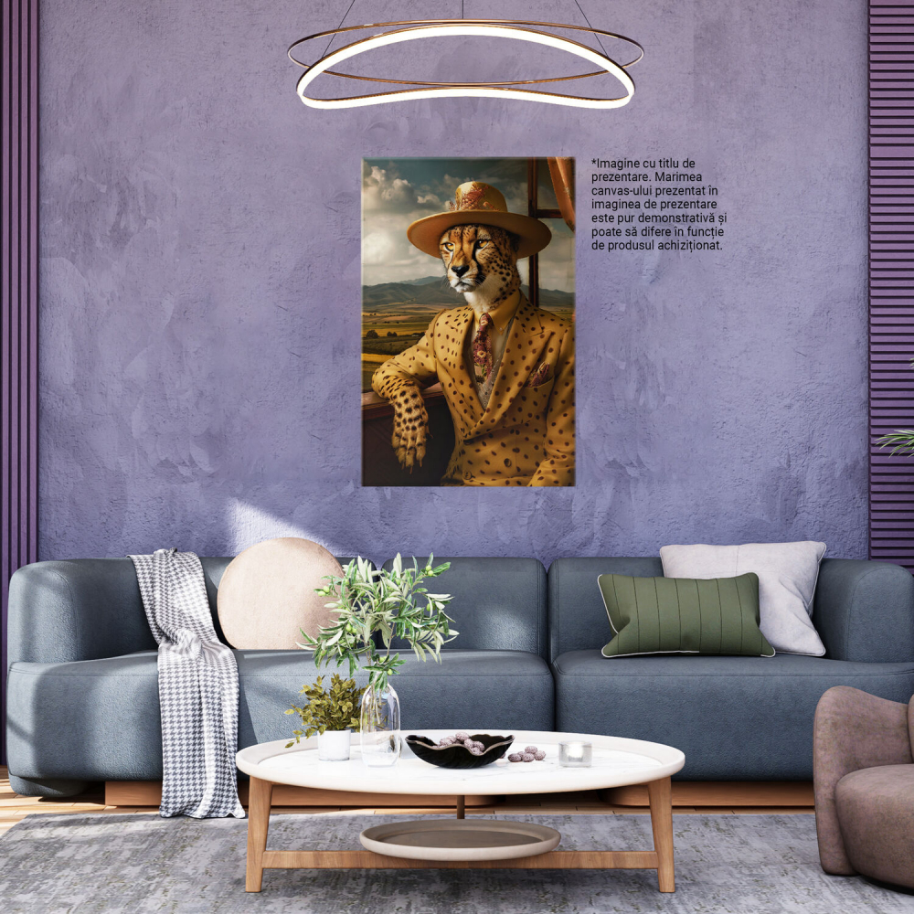 Tablou Canvas - Formalitatea și Eleganța întruchipate într-un Ghepard cu Cravată Florală, Marime 90x60CM [3]