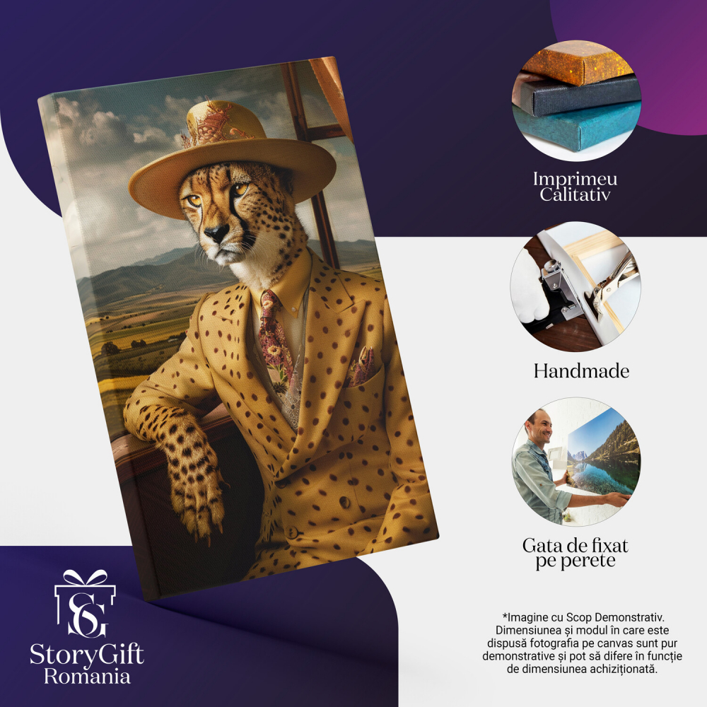 Tablou Canvas - Formalitatea și Eleganța întruchipate într-un Ghepard cu Cravată Florală, Marime 90x60CM [2]