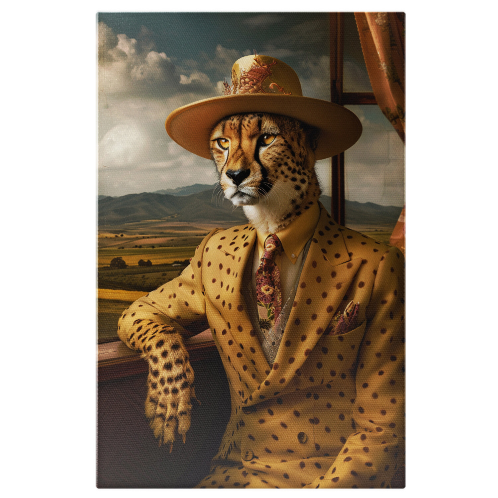 Tablou Canvas - Formalitatea și Eleganța întruchipate într-un Ghepard cu Cravată Florală, Marime 90x60CM [1]