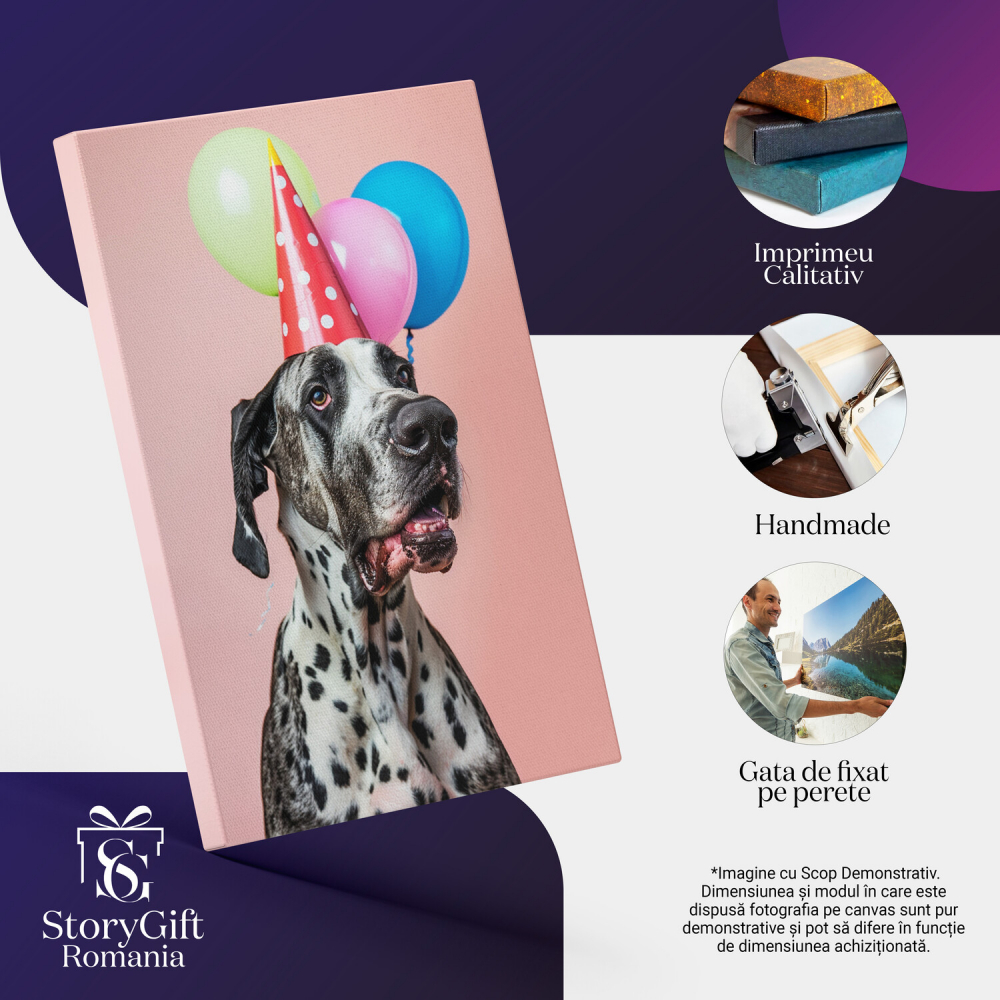 Tablou Canvas Câine Danez Fericit cu Baloane - Pictură Digitală, Marime 40x25CM [2]