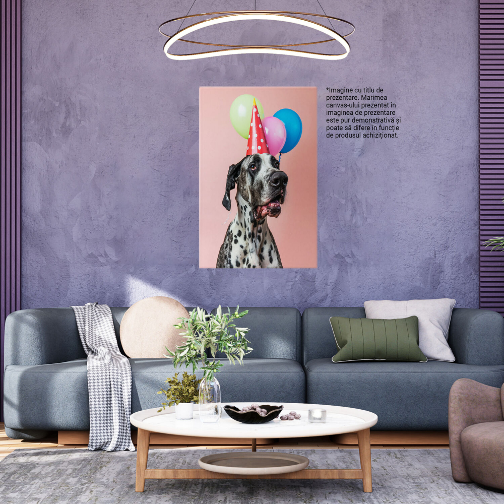 Tablou Canvas Câine Danez Fericit cu Baloane - Pictură Digitală, Marime 40x25CM [3]