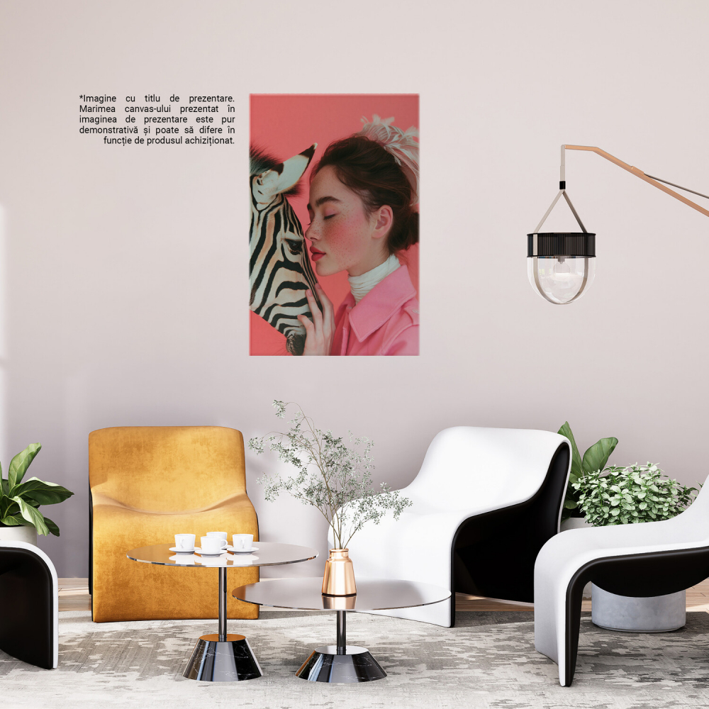 Fotografie Artistică pe Fundal Roz cu Zebra - Contrast Vestimentar - Artă Digitală, Marime 40x25CM [3]