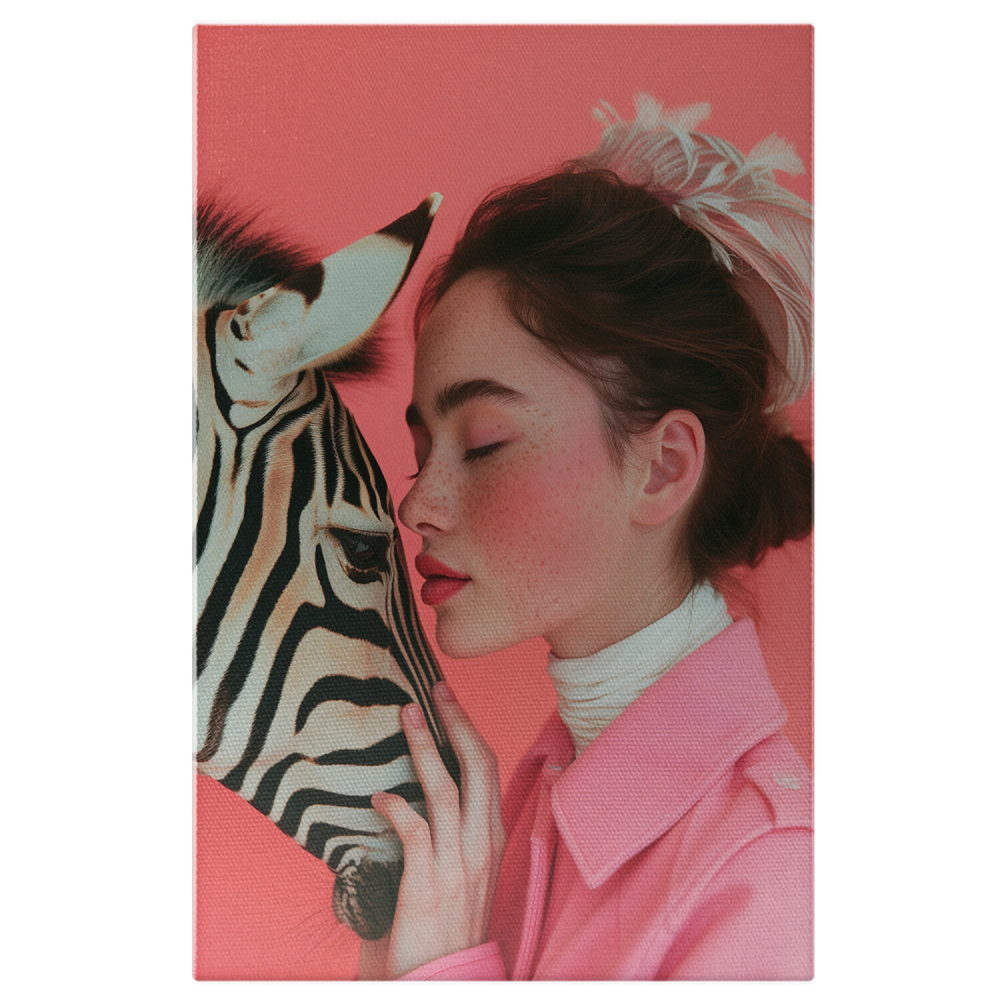 Fotografie Artistică pe Fundal Roz cu Zebra - Contrast Vestimentar - Artă Digitală, Marime 40x25CM [1]