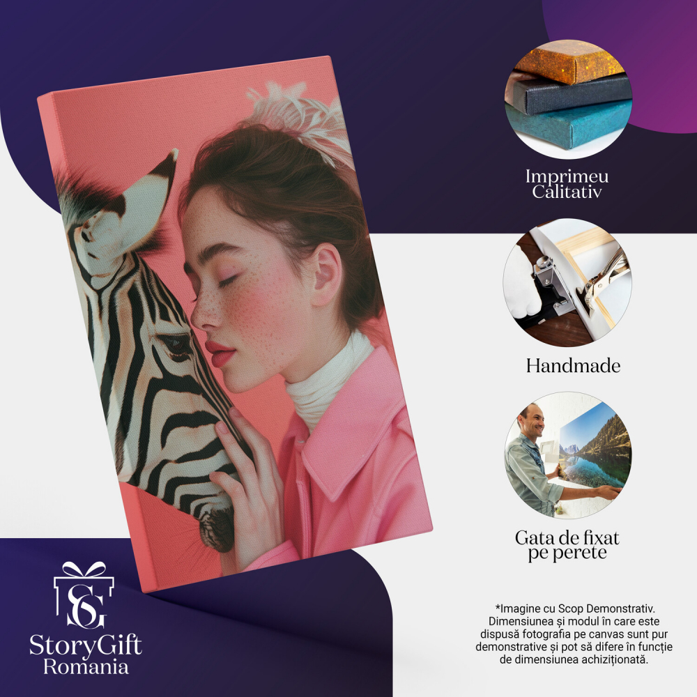 Fotografie Artistică pe Fundal Roz cu Zebra - Contrast Vestimentar - Artă Digitală, Marime 40x25CM [2]