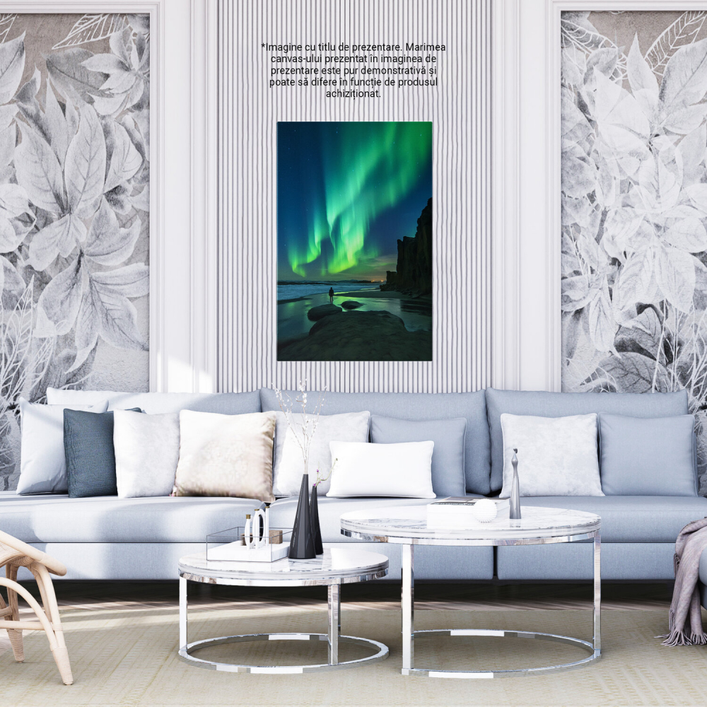 Aurora Boreală deasupra unei Insule cu Apă și Om în Depărtare, Marime 40x25CM [4]