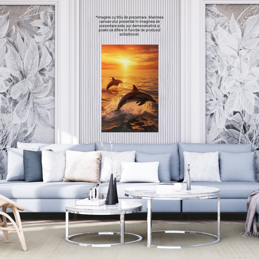 Tablou Canvas Delfini Jucăuși în Salturi | Pictură Digitală cu Scena Acvatică, Marime 40x25CM [4]