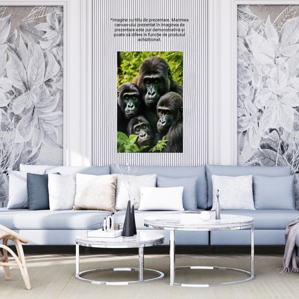 Tablou Canvas Fotografie cu o Familie de Gorile în Natură Verde | Pictură Digitală, Marime 40x25CM [4]