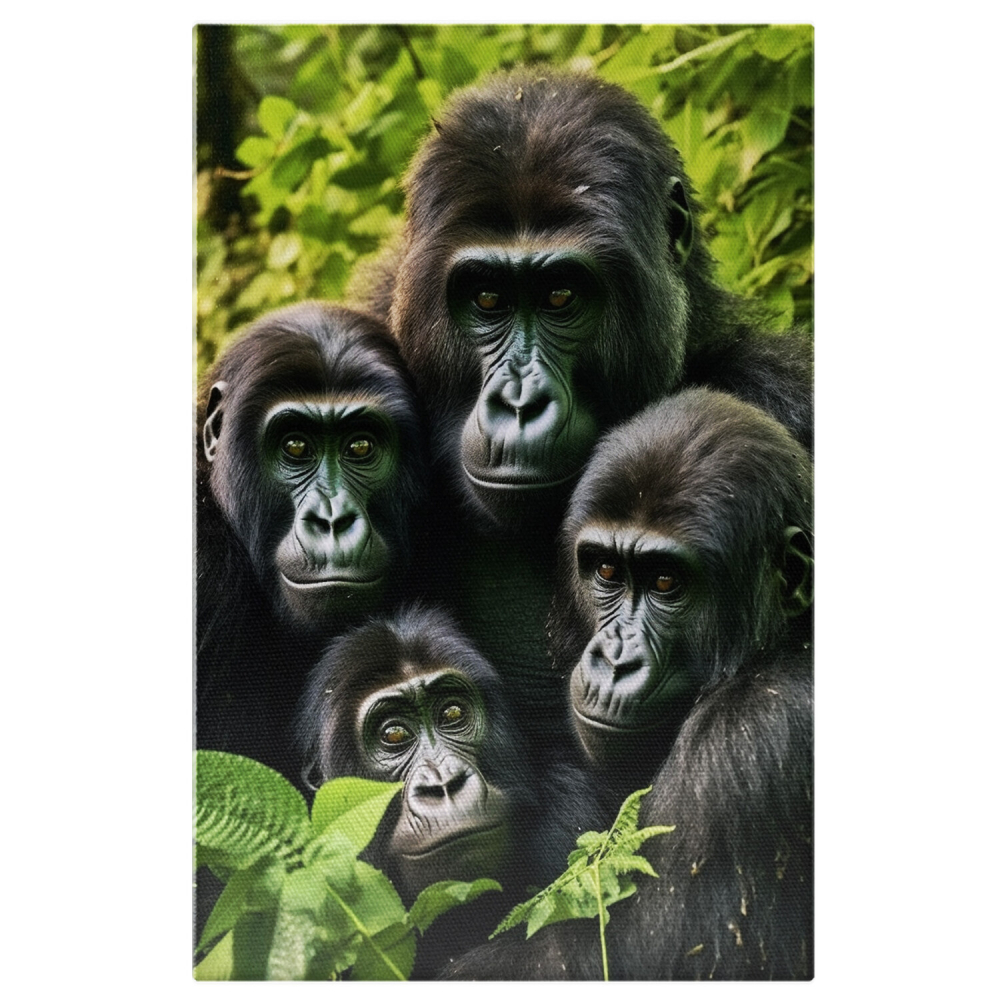 Tablou Canvas Fotografie cu o Familie de Gorile în Natură Verde | Pictură Digitală, Marime 40x25CM [1]