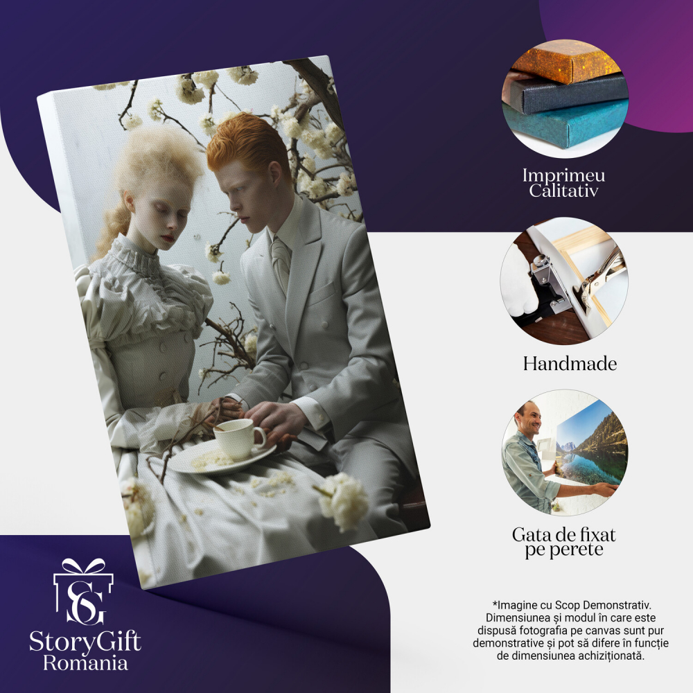 Tablou Canvas Fată și Băiat Împreună | Pictură Digitală cu Costum și Rochie, Marime 40x25CM [2]