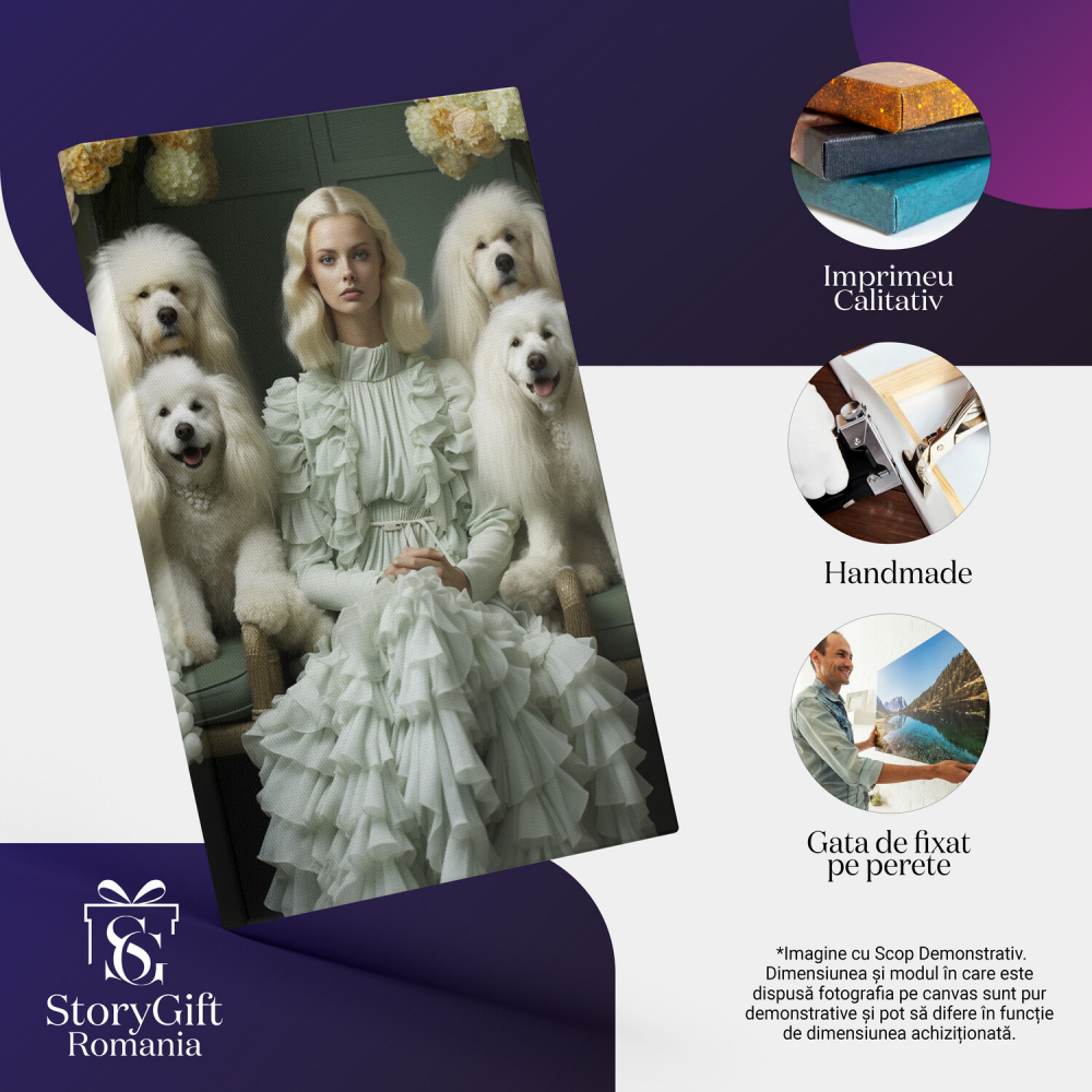 Tablou Canvas Femeie Blondă cu Câini Albi | Pictură Digitală Eleganta, Marime 40x25CM [2]