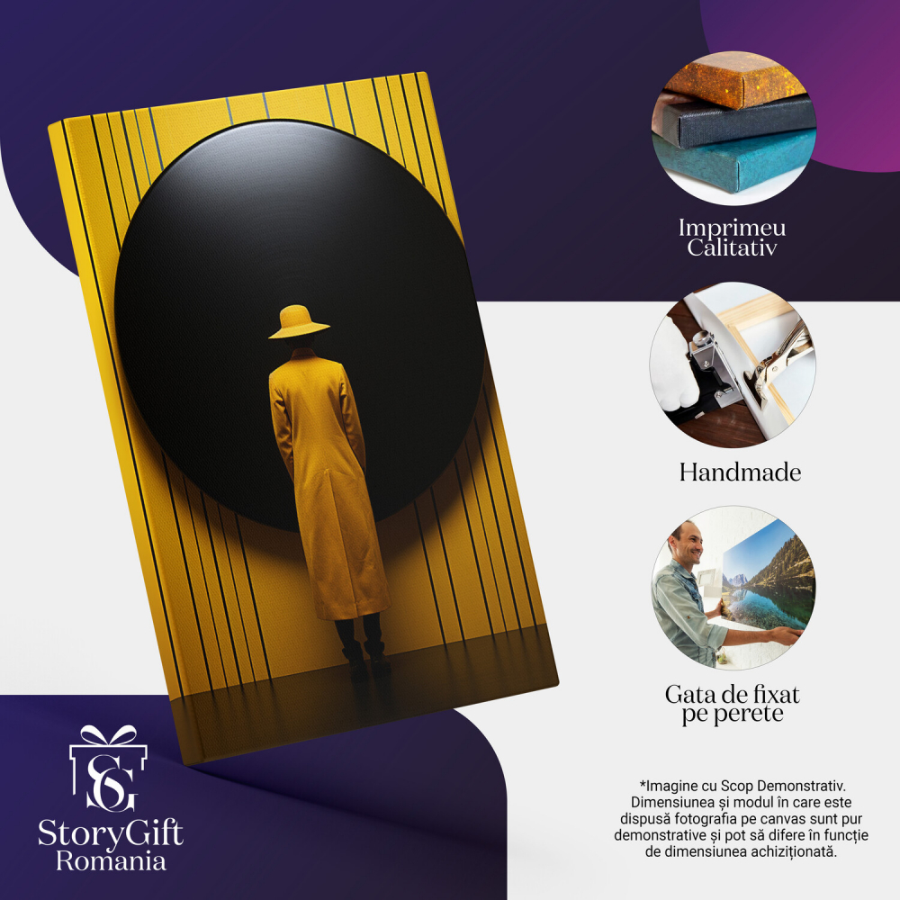 Tablou Canvas Figură în Galben cu Cerc Negru | Pictură Digitală Abstractă, Marime 40x25CM [2]