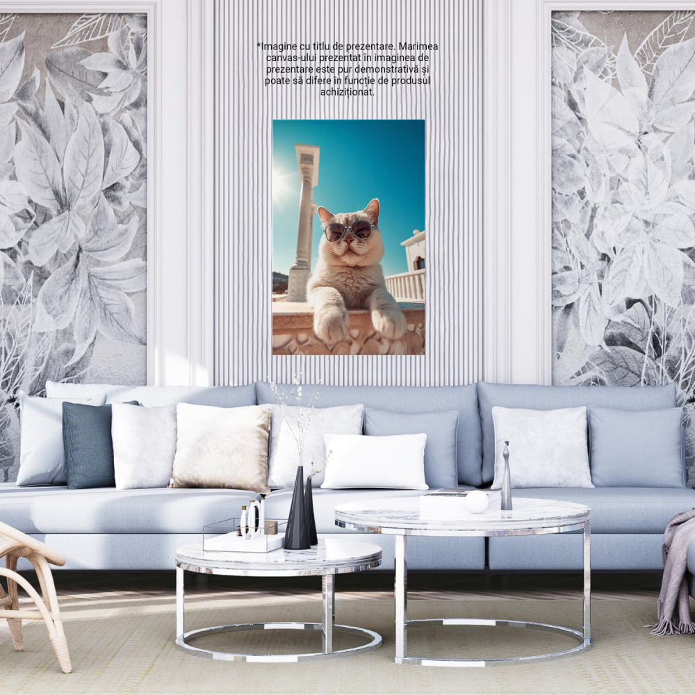 Pisicuță Blănoasă cu Ochelari de Soare - Pictură Digitală, Marime 40x25CM [4]