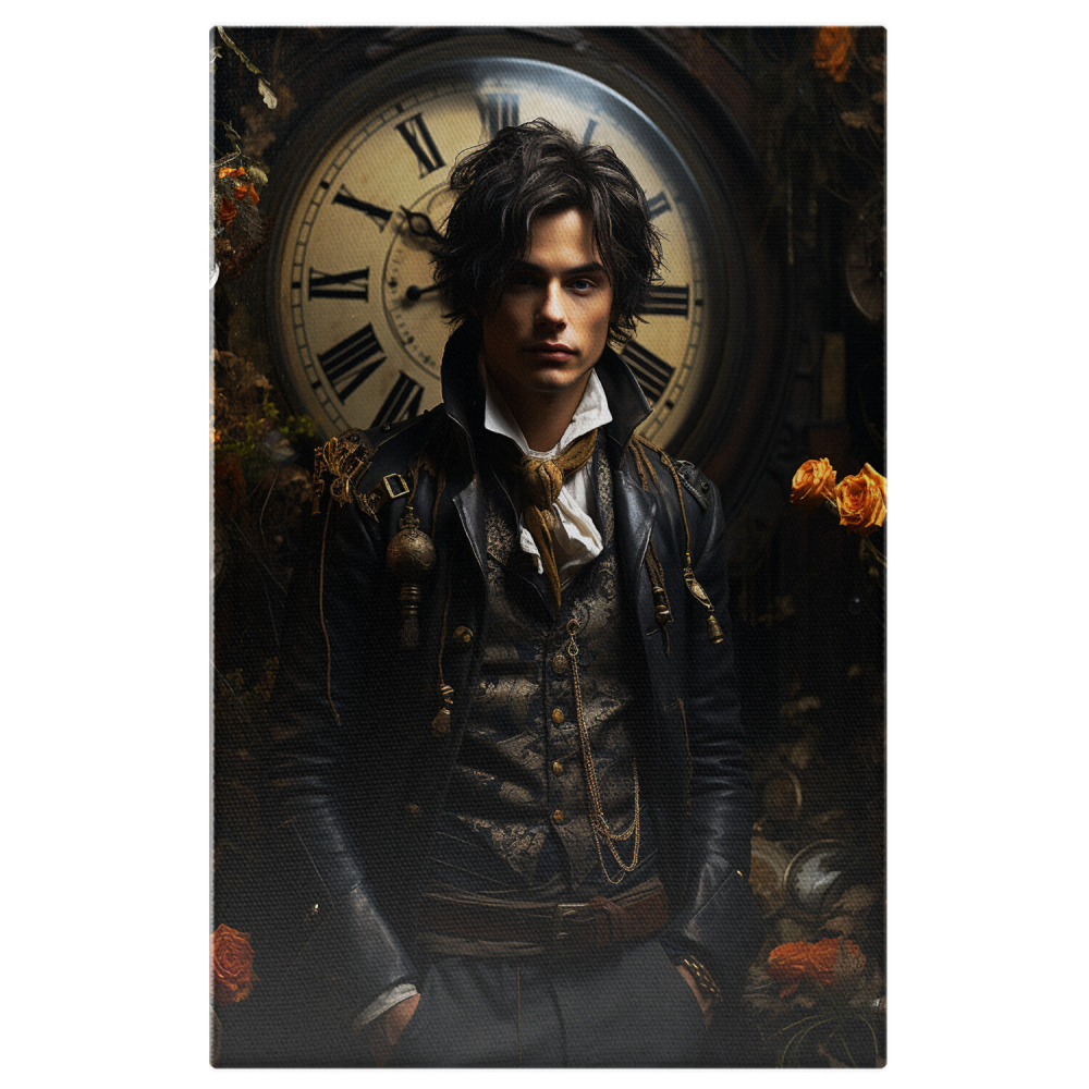 Tablou Canvas Băiat în Costum cu Ceas și Flori | Pictură Digitală Elegantă, Marime 40x25CM [1]