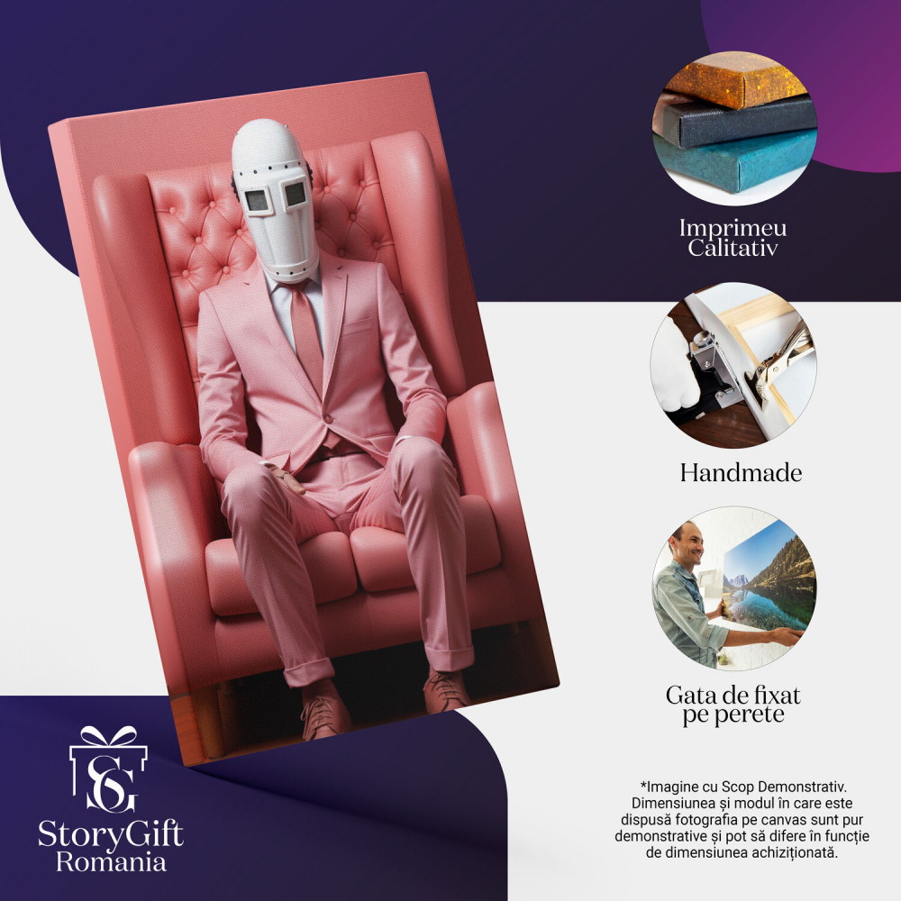 Tablou Canvas Bărbat cu Mască Albă în Fotoliu | Pictură Digitală, Marime 40x25CM [2]