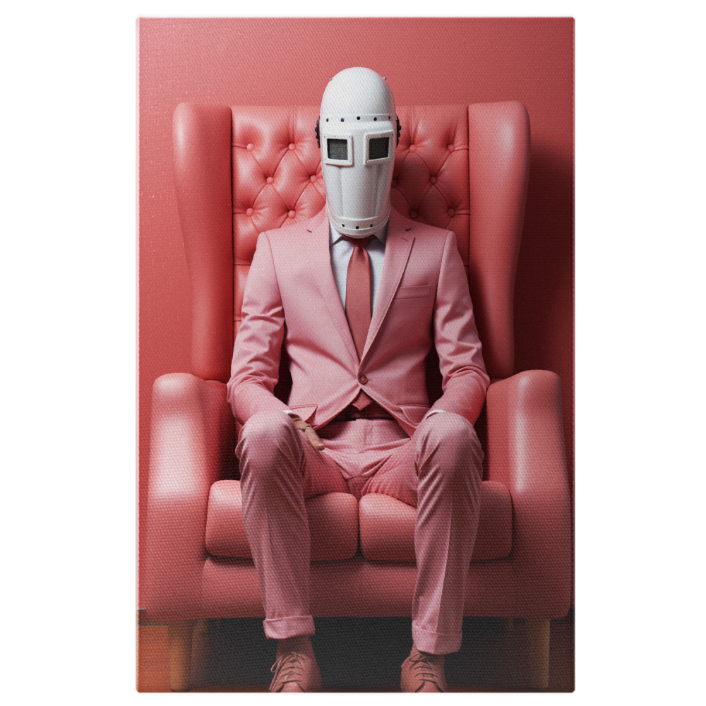 Tablou Canvas Bărbat cu Mască Albă în Fotoliu | Pictură Digitală, Marime 40x25CM [1]