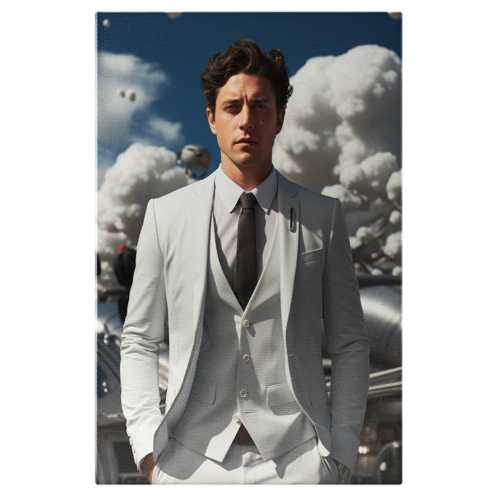 Tablou Canvas Bărbat în Costum Alb | Pictură Digitală cu Nori, Marime 40x25CM [1]
