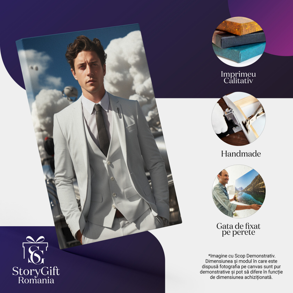 Tablou Canvas Bărbat în Costum Alb | Pictură Digitală cu Nori, Marime 40x25CM [2]
